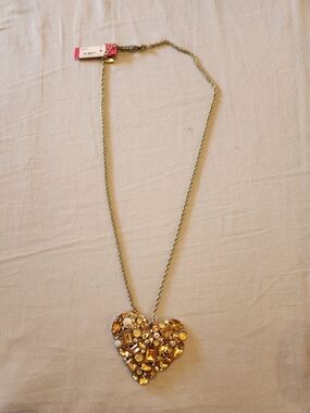 Betsey Johnson Whimsical Glam Gold-Tone Heart Crystal Pendant Necklace